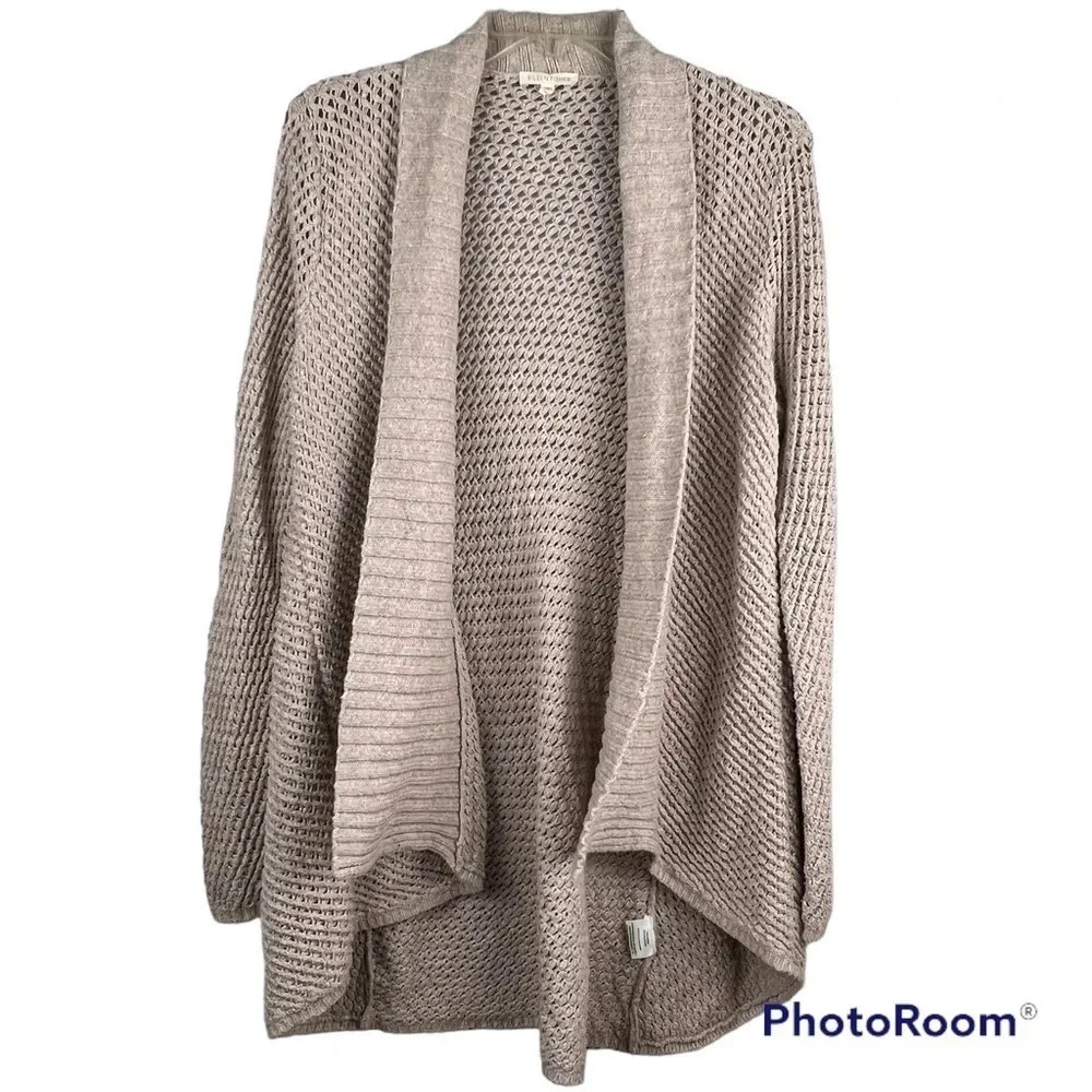 Eileen Fisher Draped Open Cable Knit Cardigan Sweater Tan Long Sleeve Size M